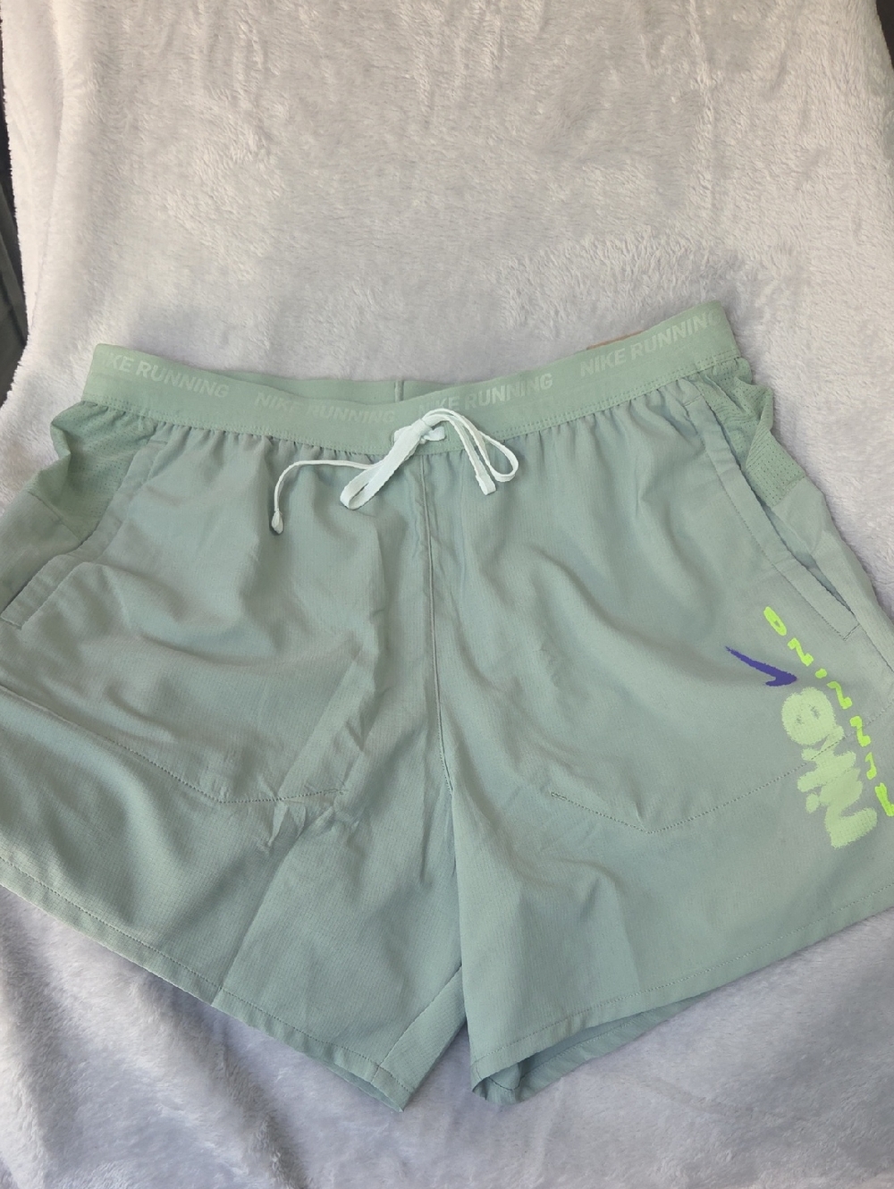 Nike Light Mint Green Mens Athletic Shorts with Lime Accent